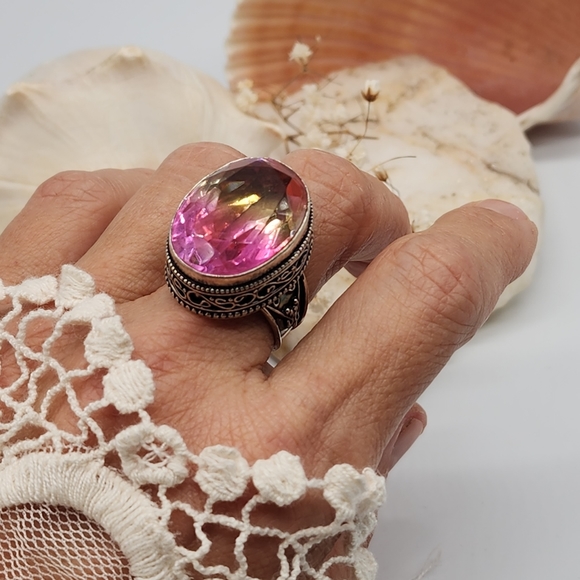 Oval Ametrin Stone Silver 925 Ring Beautiful Holiday Gift - Picture 7 of 13